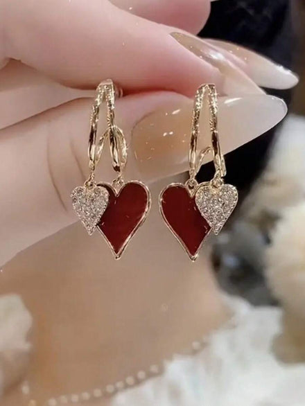 Pendientes con colgante de corazón rojo elegante - Diseño minimalista único para mujeres, adecuado como regalo del Día de San Valentín
