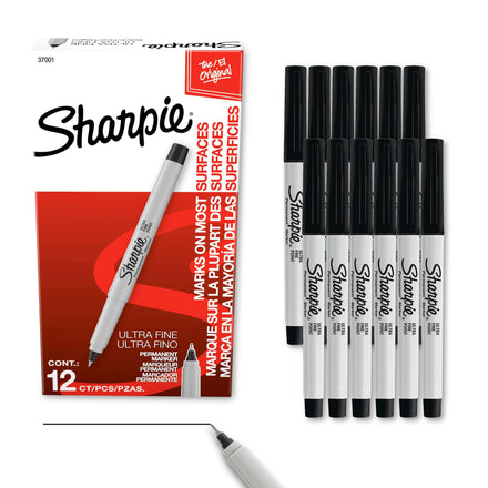 Permanent Marker, Ultra-Fine, Black Ink, Sold as 1 Dozen