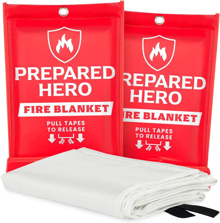 Prepared Hero manta de Emergencia contra Incendios, Paquete de 2, Manta de Extinción de Incendios para Cocina, Fuego-Resistente de 40 x 40 Pulgadas