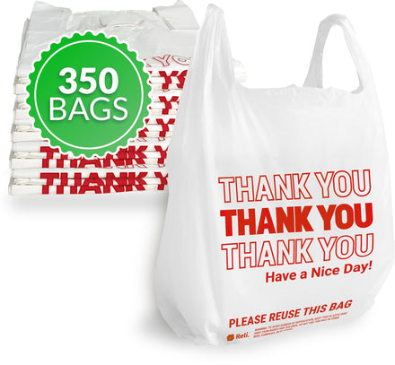 Reli. Thank You - Bolsas para Camisetas (350 Unidades) (11.5 x 6.5 x 21 Pulgadas) (Blanco) - Bolsa de comestibles, restaurantes, Tienda de conveniencia, White, 350 Bags of 11.5"x6.5"x21" Size, Único