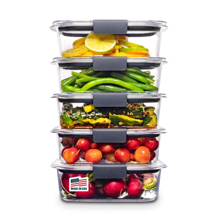 Rubbermaid Brilliance - Recipientes de almacenamiento de alimentos con tapas para almuerzo, preparación de comidas y sobras, aptos para lavavajillas, 3.2 tazas, transparente/gris