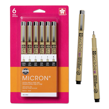 SAKURA Pigma Micron - Bolígrafos surtidos (6 unidades), color negro