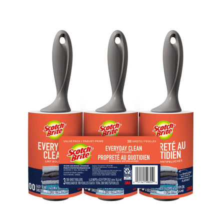 Scotch-Brite Rodillo de Pelusa Jumbo Pack, 3 Rodillos, 100 Hojas/Rodillo (300 Hojas en Total)