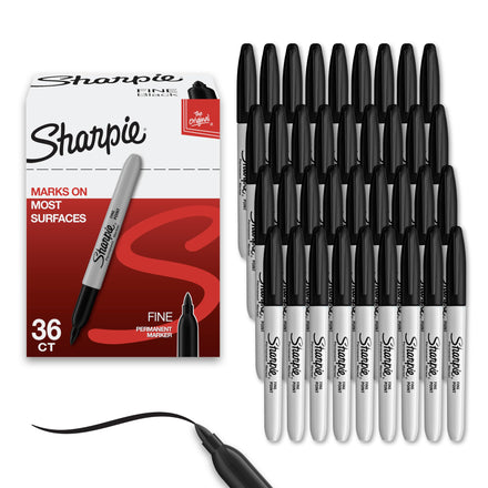 Sharpie - Juego de rotuladores permanentes, punta fina, tinta negra, 12 unidades, color negro 36-Count