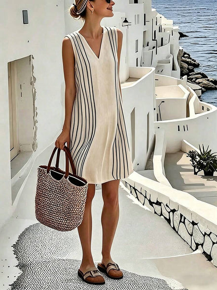 SHEIN Casual and Elegant Women's Dress with V-Neck and Sleeveless Stripes