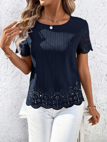 SHEIN Clasi Camisa casual de mujer de manga corta con efecto quemado de unicolor, primavera/verano