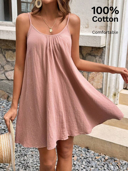 SHEIN Frenchy Summer Dress with Thin Straps in Solid Color, Vacation Style, Pink Dress, Strap Dress, Summer