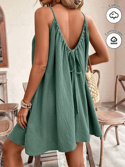 SHEIN Frenchy Women's Summer Dress Bohemian T-Shirt Style, Essential Green Dress, Summer Set, Essential Dress for Wedding Season, Cottagecore Style Cord Dress, Green Dress, Women's Summer Dress, Cotton Dress