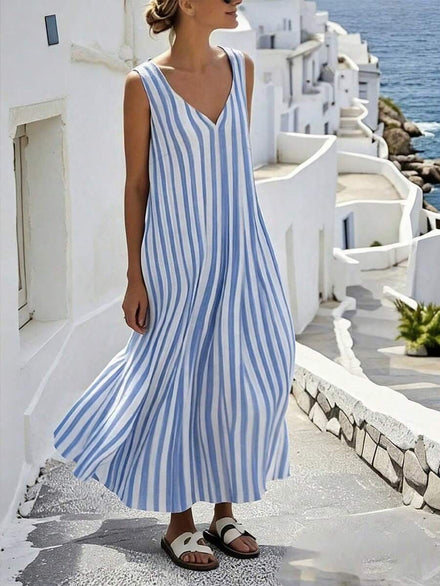 SHEIN Holiday Sleeveless V-Neck Loose Dress for Women, Suitable for Vacations, Travels, and Casual Wear. Women's Beach Dress, Summer Dress, Midi Summer Dress, Casual Summer Dress, Casual Dress for Women, Beach Set for Women, Picnic Dress for Women