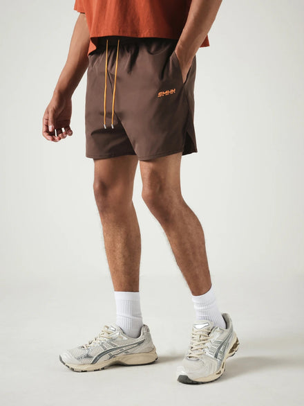 SUMWON Shorts de nailon ligeros con cordón y cintura elástica, estampado de logo, bolsillos laterales, cortos casuales de verano