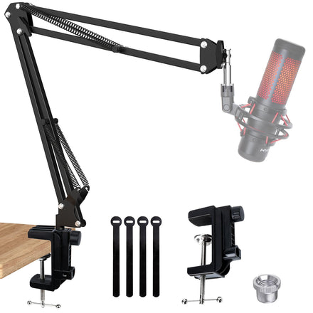 SUNMON HyperX QuadCast Brazo Micrófono con Clip de Escritorio, Bandeja para Cables, Soporte Universal para Micrófono de Metal, Soporte Microfono para Podcast, Gaming, Grabación