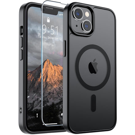 SUPFINE Funda magnética para iPhone 13/iPhone 14 (compatible con MagSafe) (protección contra caídas de grado militar de 10 pies), delgada, translúcida, mate, a prueba de golpes, con antihuellas, color
