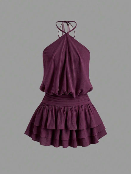 Sweetra Mini Dress with Open Back, Sexy and Spicy Style, Halter Neck, Suitable for Dates, Vacations, Summer