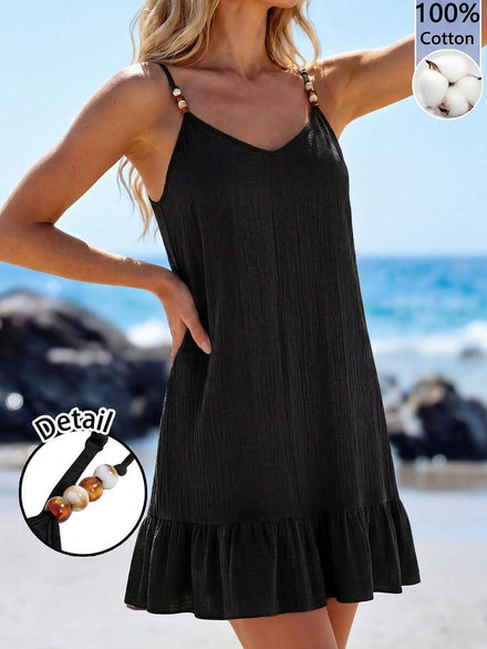 Sylviya Casual Vacation Dress with Beaded Straps for Women