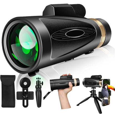 Telescopio monocular de alta potencia 80 x 100 con adaptador de smartphone, trípode y prisma BAK4, adecuado para observación de aves