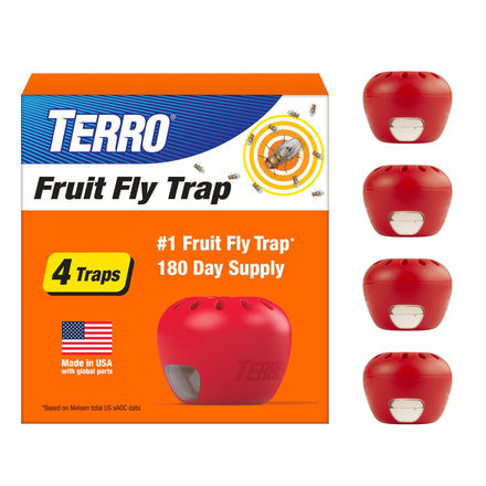 TERRO Trampas para Moscas de la Fruta para Interiores (Paquete de 4) + 180 días de Suministro de señuelos