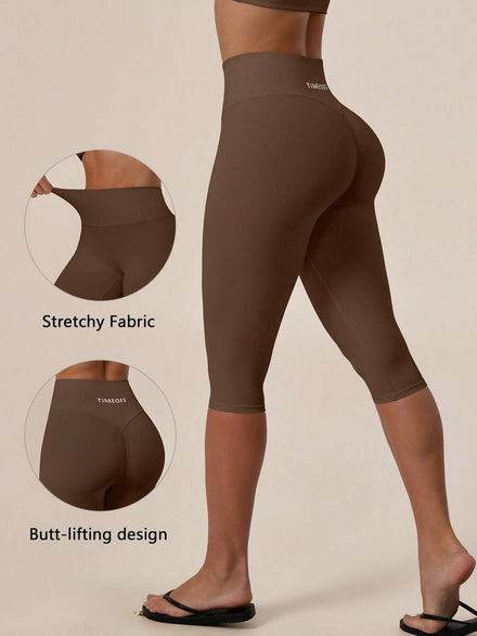 TimeOff Shorts deportivos de largo medio para mujer, de cintura alta y ancha, con fruncido en la parte trasera, control de abdomen y efecto lifting de glúteos.
