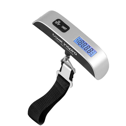 travel inspira Báscula para Maletas de Viaje Portátil, Pesa de Equipaje Mano con Función Tara y Sensor Temperatura, Gadgets y Accesorios Esenciales, Capacidad 50kg/110lb (Plata)