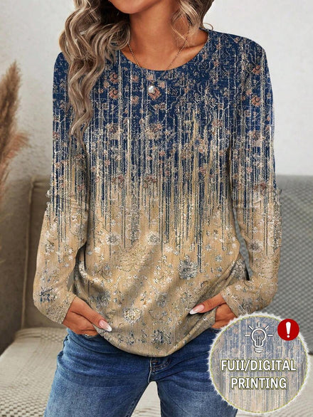 Tropvida Camiseta de manga larga con estampado completo de estilo retro casual para mujer, camisetas gráficas de otoño para mujer para primavera