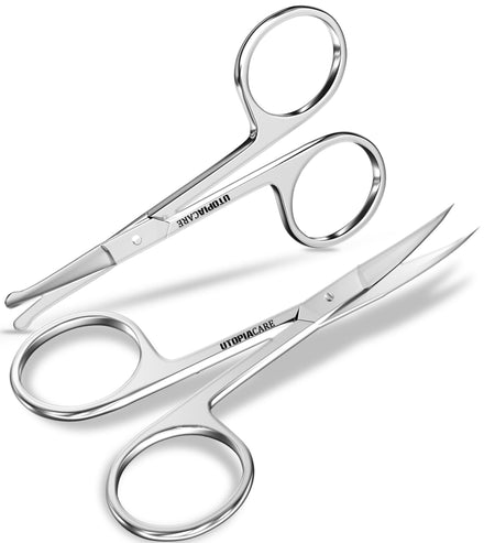 Utopia Care Tijeras de pelo facial curvadas y redondeadas para hombres – Tijeras para recortar bigote, nariz y barba, uso seguro para cejas, pestañas y oídos – acero inoxidable profesional (Plata)