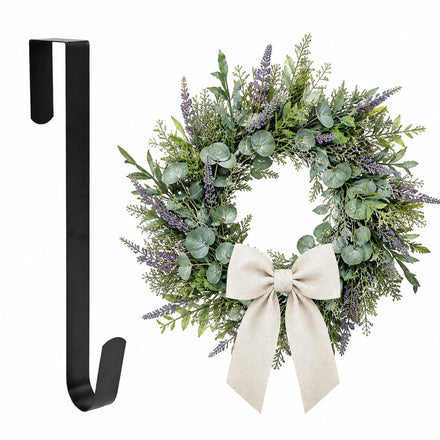 VALORCASA 15" Wreath Hanger for Front Door Christmas Decoration Metal Over The Door Single Hook, Black(1)