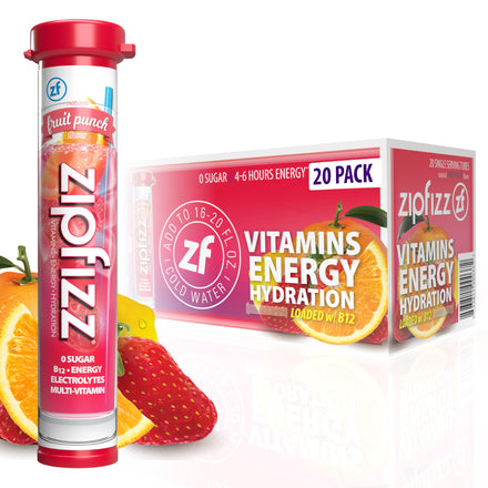 Zipfizz Healthy Energy Drink Mix, Fruit Punch, 20 Count