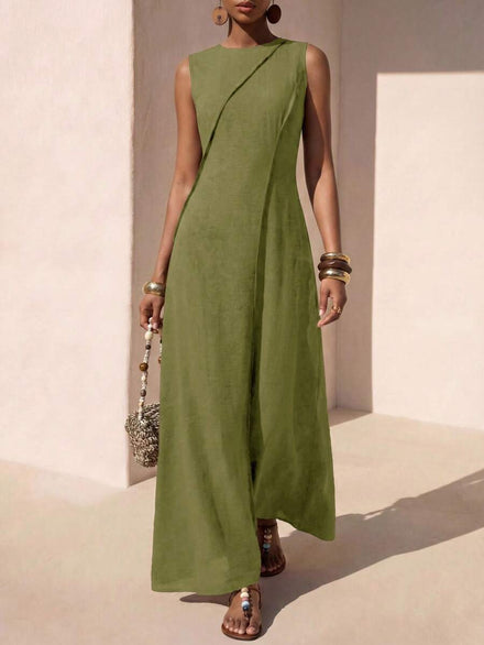 Zivah New Summer Long Dress for Women, Casual and Vacation, Bohemian Style, Brown Linen, Loose Fit, Patchwork and Pleated A-Line, Suitable for Daily Wear, Travel, Holidays, Festive Days, Beaches, Nomadic Looks, Western Vibes, Parties, Festivals, Music Fe