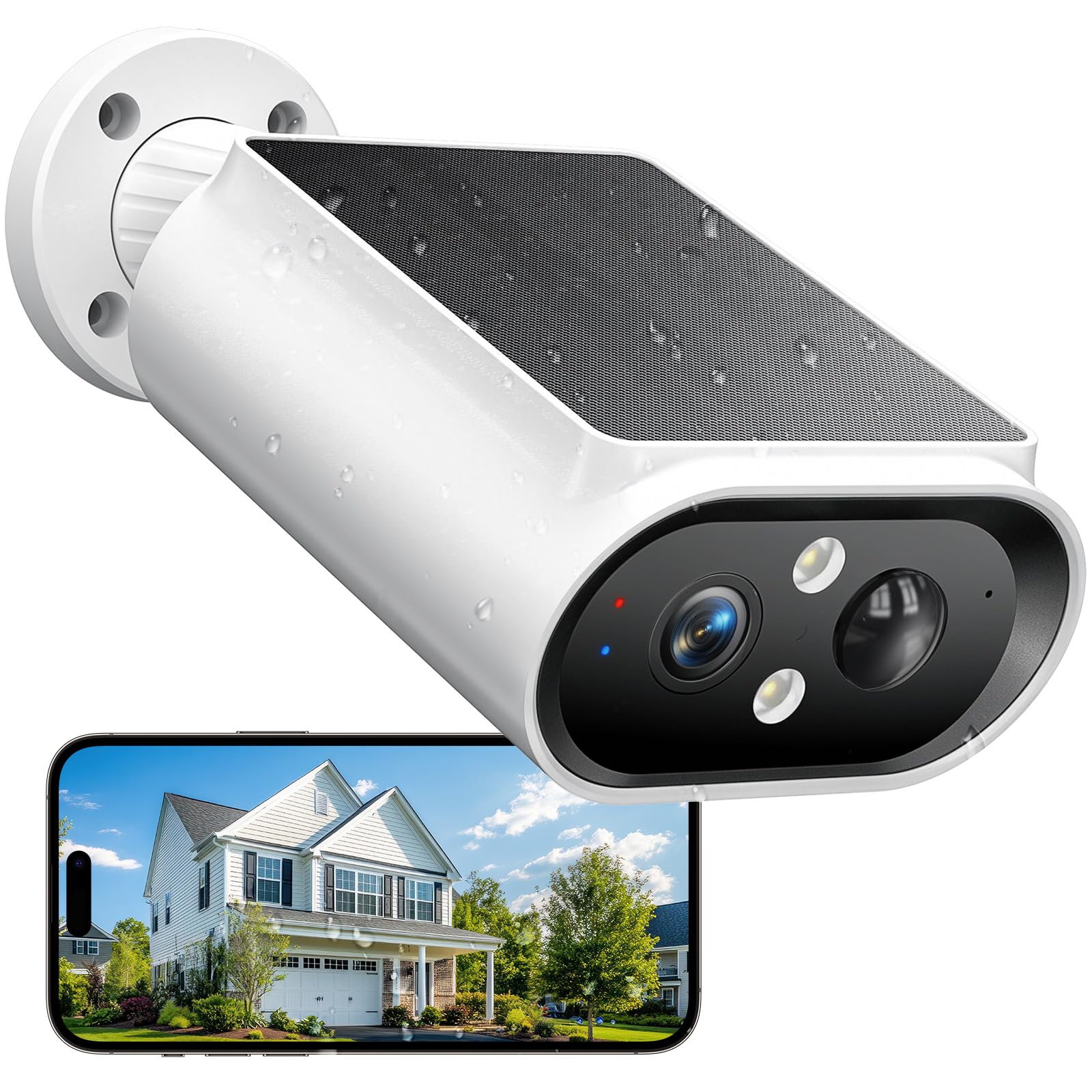 AlkiVision Cámaras de seguridad solares inalámbricas para exteriores, cámaras de visión nocturna a color 2K para seguridad del hogar, detección de movimiento IA, visión de 360°, foco y audio