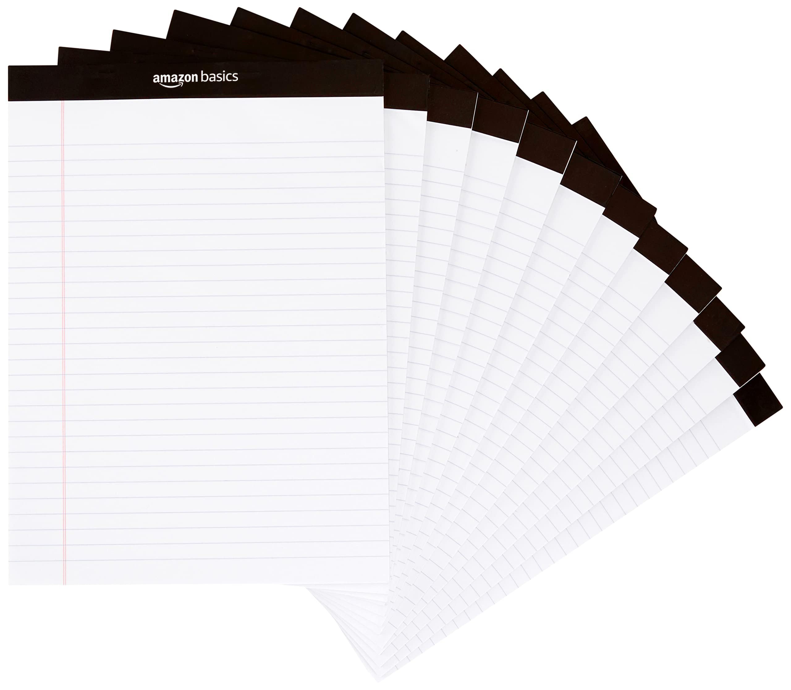 Amazon Basics Cuaderno legal de rayas anchas de 21.6 x 29.8cm, 50 Unidad, Paquete de 12, Letras, Blanco