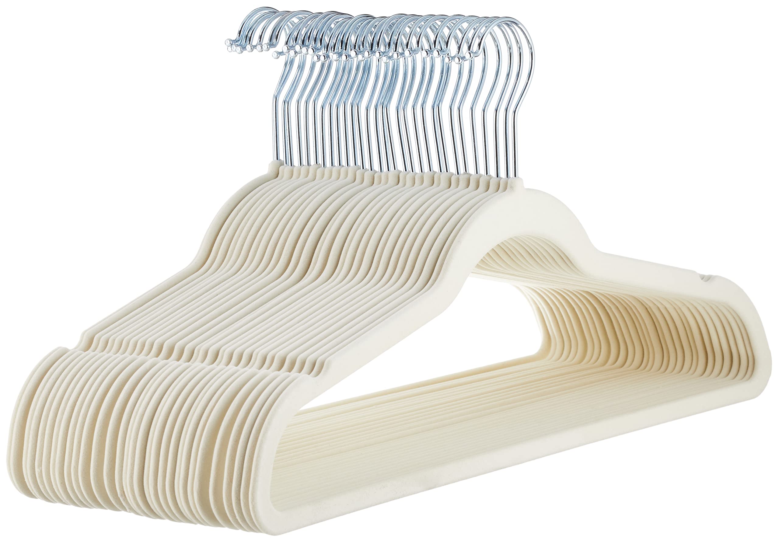 Amazon Basics Perchas de Terciopelo para Trajes, Paquete de 30, Plateado/Marfil