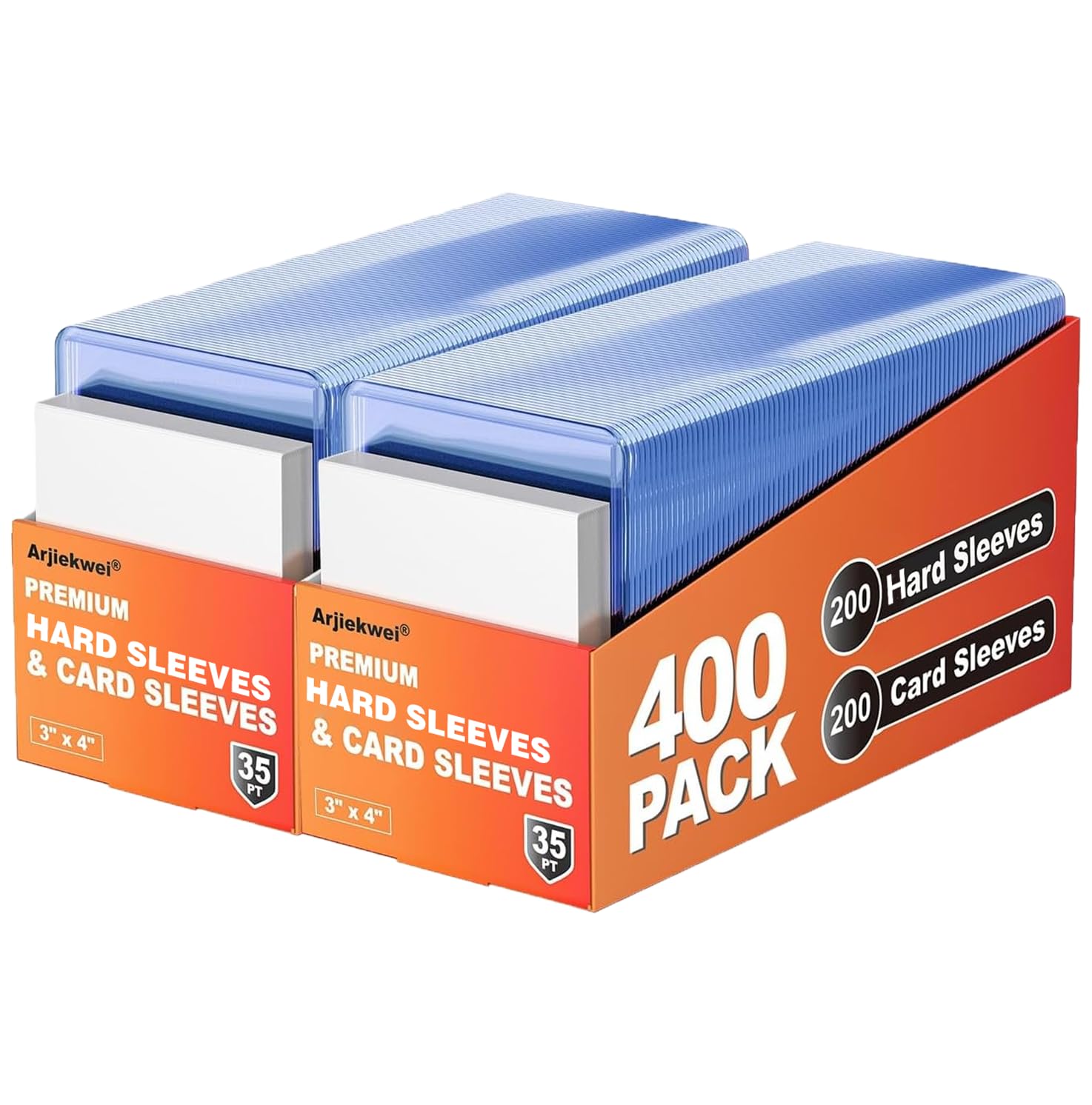 Arjiekwei - 400 fundas para tarjetas, protectores de tarjetas de béisbol de 3 x 4 pulgadas, plástico duro, soporte superior de alta calidad para intercambiar tarjetas de juego de fútbol (200