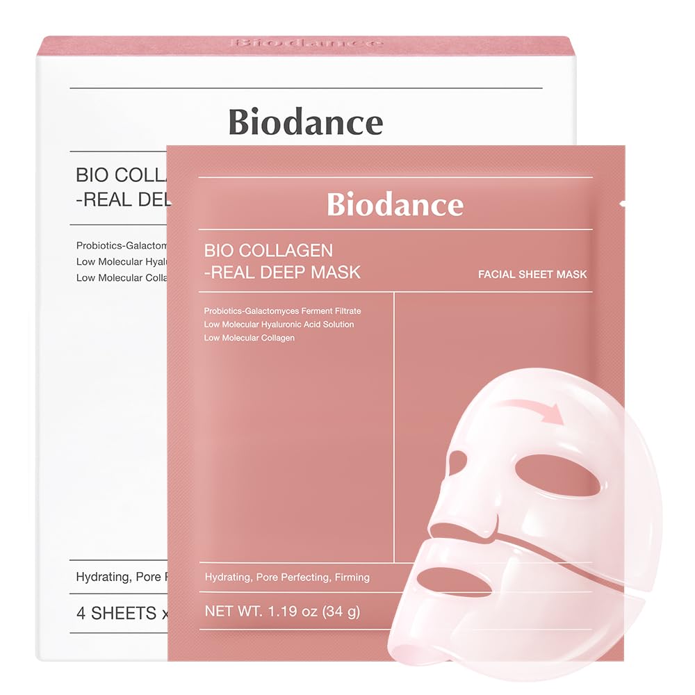 BIODANCE Bio-Collagen Real Deep Mask - Mascarilla Nocturna Hidratante, Minimiza Poros y Mejora la Elasticidad - Mascarilla Facial de Hidratación Profunda con Colágeno - 34g x 4 Unidades