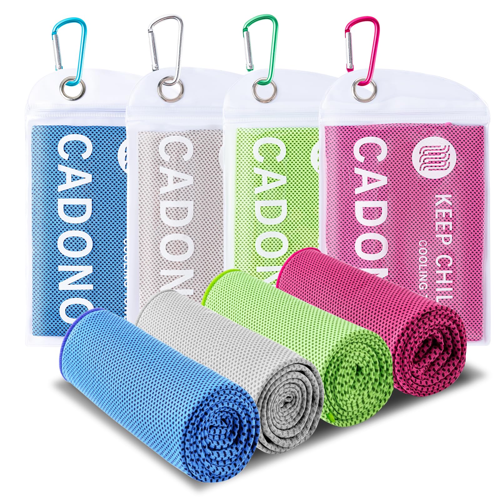 CADONO Paquete de 4 toallas de enfriamiento (40 x 12 pulgadas), toalla frÃa suave y transpirable, toalla de hielo, toalla de microfibra para yoga, deportes, correr, entrenamiento, gimnasio, camping