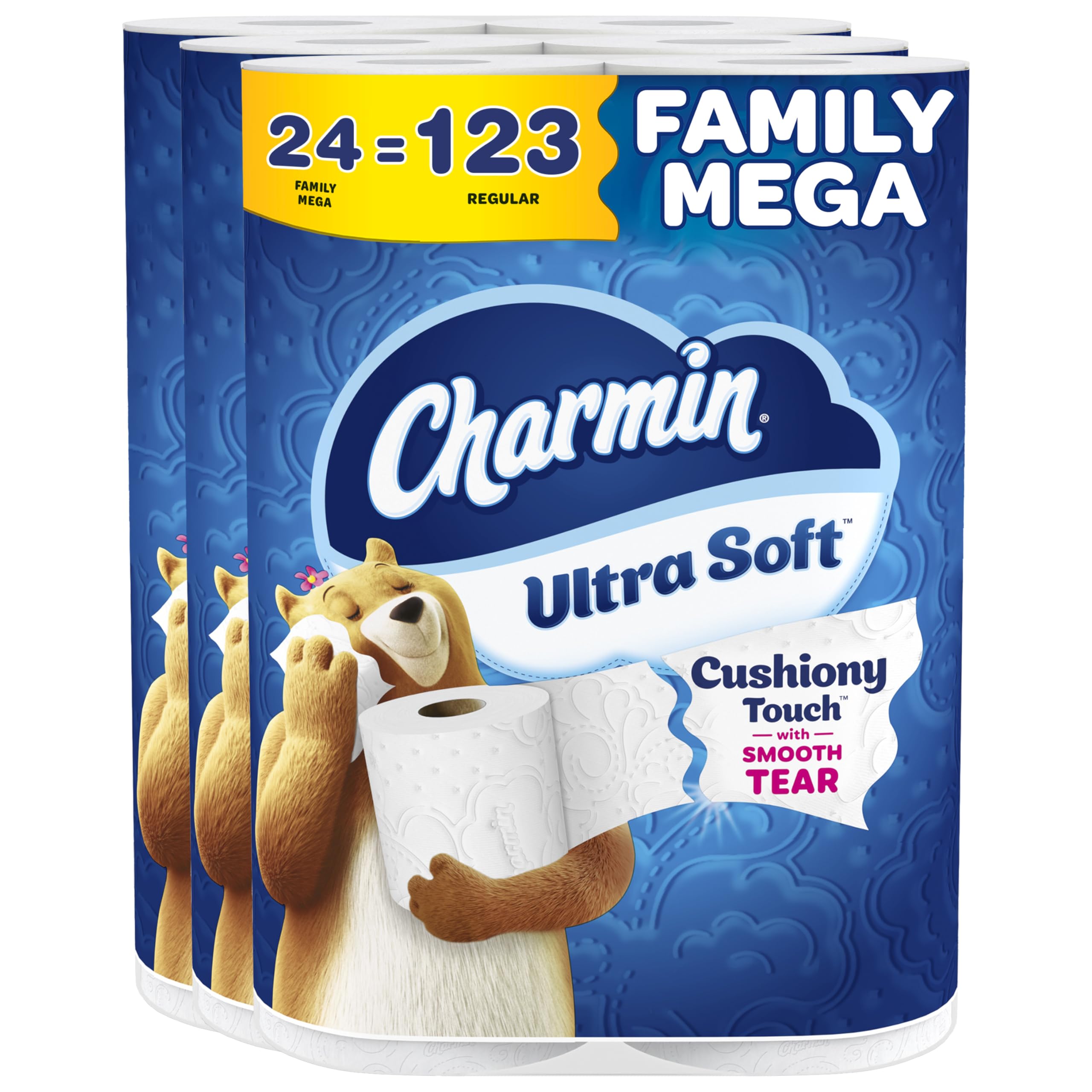 Charmin Papel higiénico ultra suave al tacto, 24 mega familiares = 123 rollos regulares, color blanco