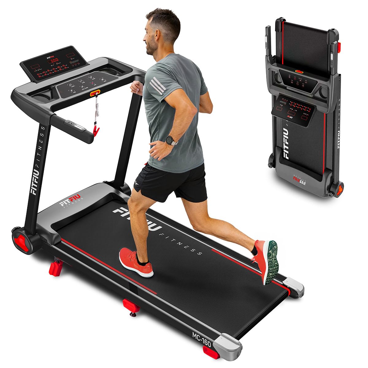 Cinta de Correr Plegable con Inclinación 9% FITFIU Fitness 4 en 1 Velocidad Ajustable 14 Km/h con Conectividad App y Frecuencia CardÃaca Soporte para Tablet Walking Pad Compacta MC-160