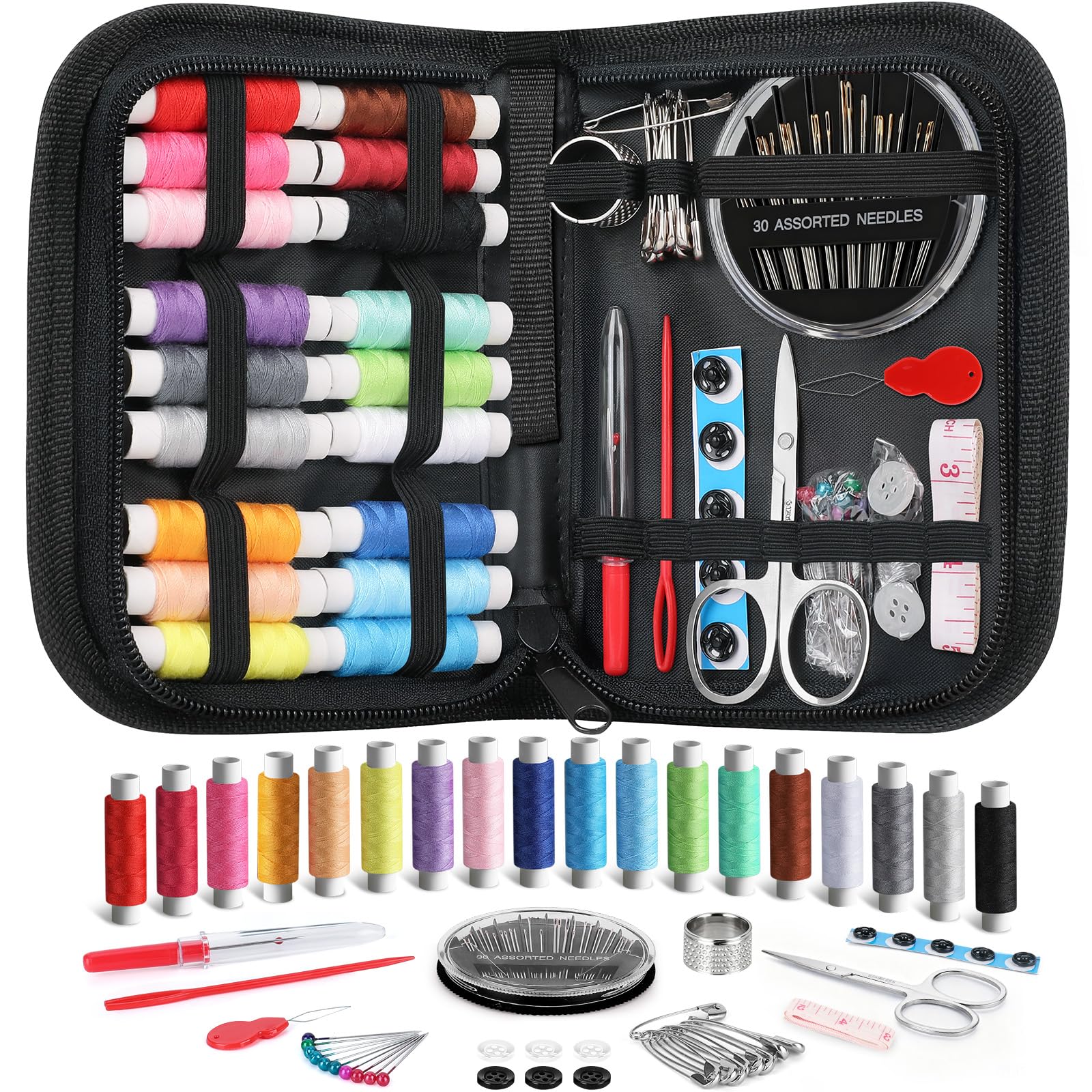 Coquimbo Kit de costura para adultos, principiantes, niños, viajeros, reparación de emergencia, bricolaje en casa, mini suministros de costura portátiles accesorios con hilo, aguja, tijeras, cinta