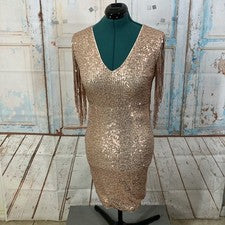 Vestido Shinevan Min-Lentejuelas Bodycon Flecos Estilo Tanque Dorado Para Mujer Talla S
