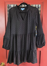 Mini Vestido CeCe Para Mujer Clásico Negro Manga Larga Lunares Cuello en V Talla S Nuevo con Etiquetas