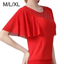 Damen Tanzoberteile Glockenärmel Kurzarm Top Bluse für Latin Tango Cha Cha