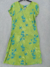 Vestido Vaina Luna Hawaiano Para Mujer Talla L Tonos Verdes Batik Floral Pullover Nuevo Sin Etiquetas