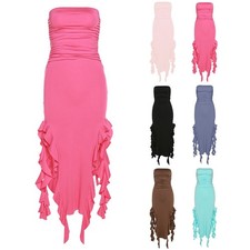 Vestido elegante con volantes mujer for midi vestido de vacaciones en la playa bonito playa