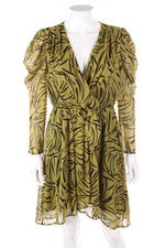 RESERVADO Vestido Estampado Animal Efecto Envolvente EUR 38 = D 36 Mostaza NUEVO