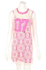 MET Dress Crochet Knit Logo Plaque S beige pink NEW
