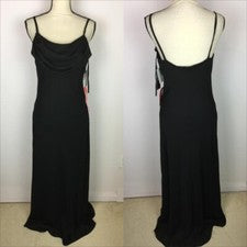 Nuevo con etiquetas Maxi Vestido Formal Karina Nites Talla 10 Mujer Negro Capucha Cuello Correas de Espagueti