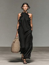 Elegante vestido de verano para mujer con volantes y cuello halter