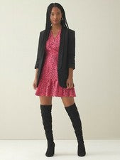Vestido estampado manga fruncida Scoop para mujer, múltiple, X-grande 16-18