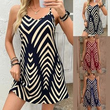 Vestido a rayas con cuello halter para mujer estilo casual ajuste holgado para comprar