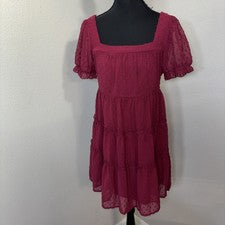 Mini Vestido Trixxi Para Mujer Mediano Borgoña Manga Transparente Lunares Texturizados Fairycore