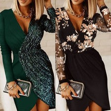 Kleid Wickelkleid Cocktailparty Elegant Kleid Kurze Kleider Lange Ärmel