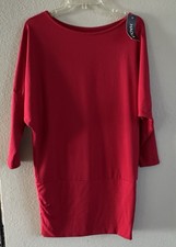 Vestido estilo cambio de algodón Haola para mujer mangas 3/4 rojo talla mediana hasta la rodilla